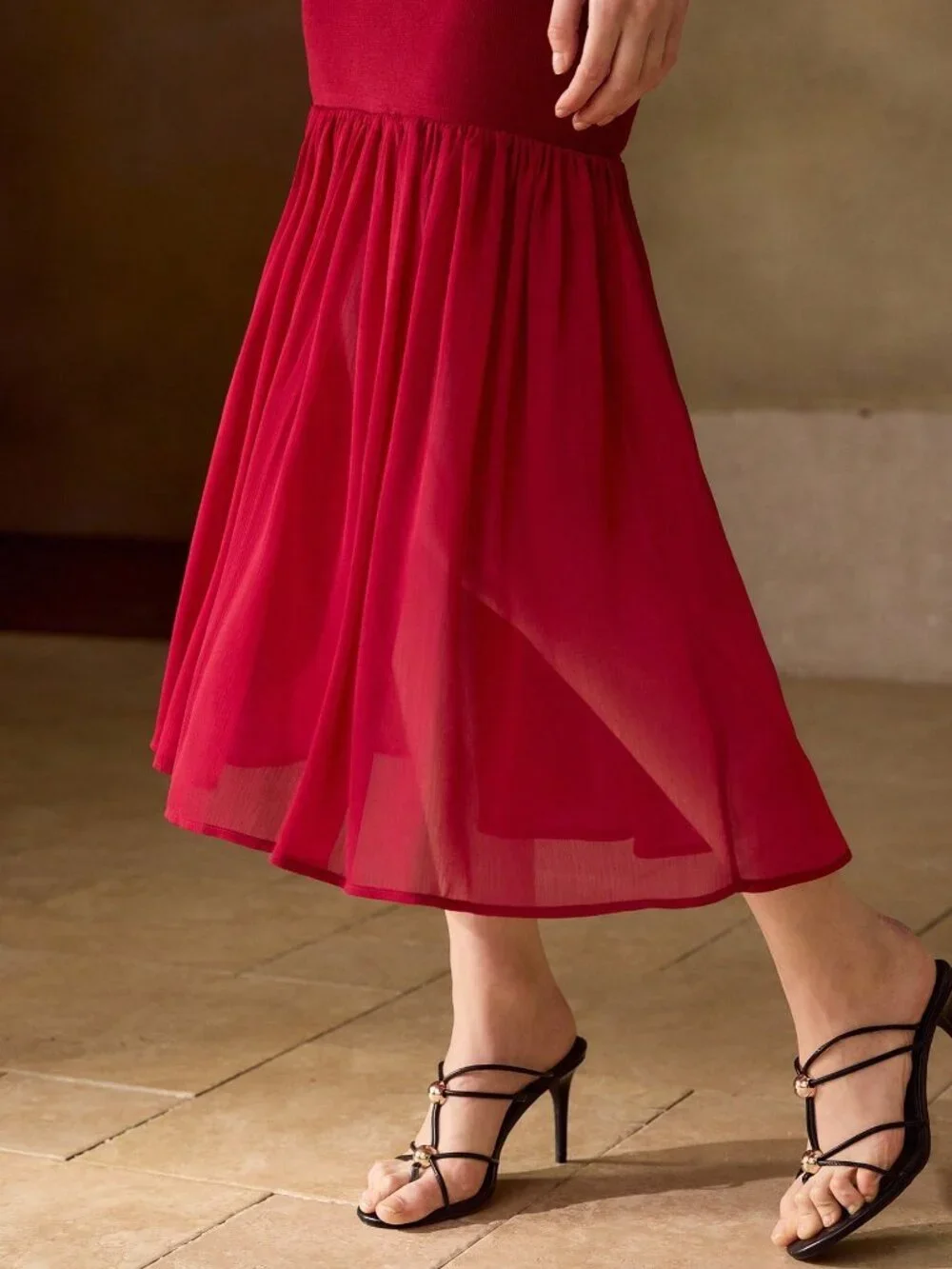 Burgundy Elegant Women's V Neck Knit Patchwork Maxi Sweater Dress